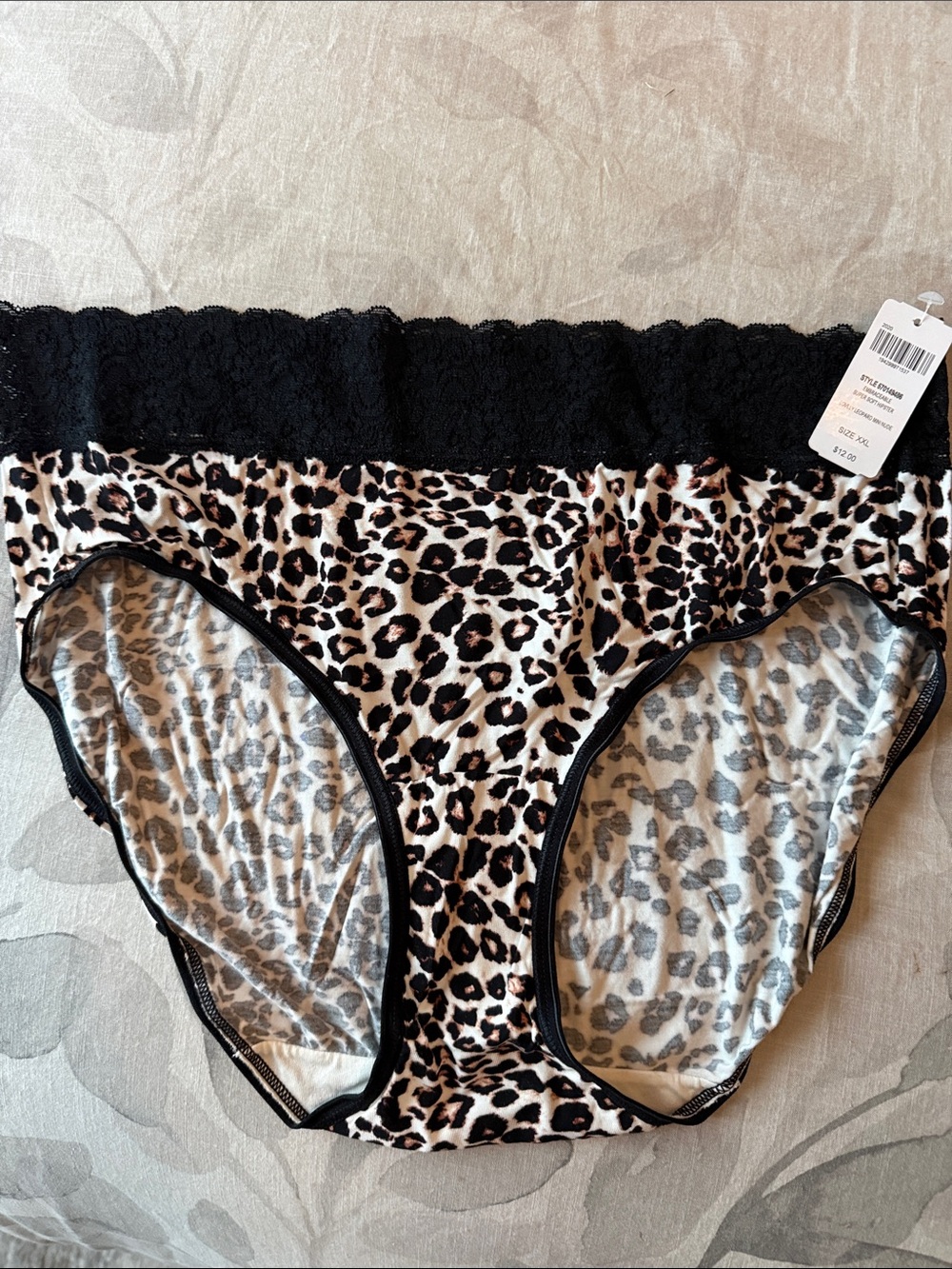 Soma Leopard-Print Lace Waist Bikini Briefs - Black/Beige